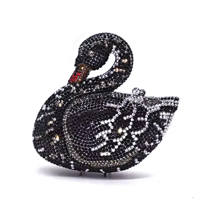 Swan Shaped Crystals Evening Bags New Women Sparkling Rhinestone Metal Clutch Luxury Bridal Purses Wedding Party Handbags