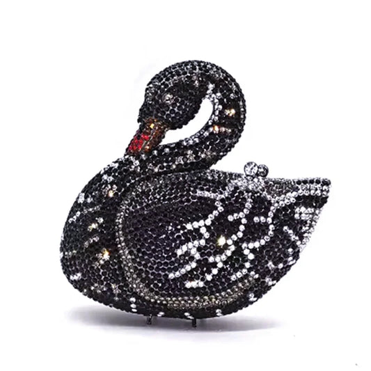 Swan Shaped Crystals Evening Bags New Women Sparkling Rhinestone Metal Clutch Luxury Bridal Purses Wedding Party Handbags