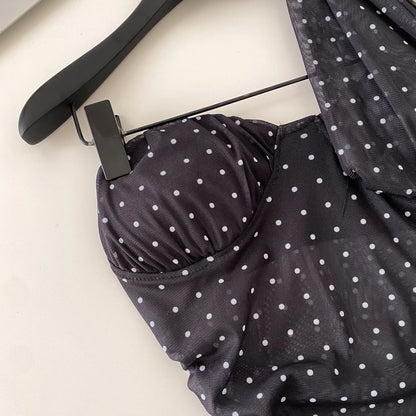 Polka Dot Holiday Top Women Strapless Backless Ribbons Sheer Spicy Girl Camisole 2026 Summer Mesh Hotsweet Sexy Camis