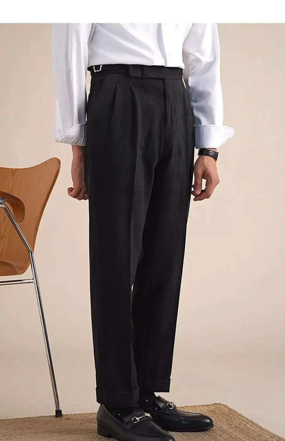 Men Dress Pant Fall Straight Tube Casual Pant Social Trousers Office Double Pleated High Waisted Trousers Men Formal Pant