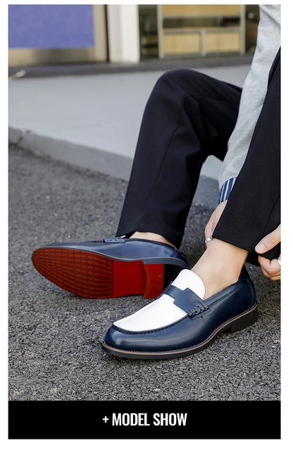 Luxury Brand Loafers Men's Black and White Color Leather Shoes Slip-on Fashion Soft-soled Casual Shoes Party Wedding Moccasin