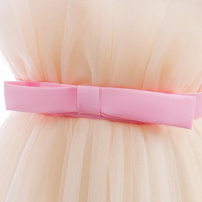 Elegant Ruffles Wedding Party Baby Girls Dress Tulle Pink Bow Bridemaid Princess Birthday Kids Dresses For Girl Evening Costumes