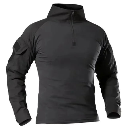 Men's Long Sleeve Combat Shirt Zipper Ripstop Cotton Tactical Shirts Navy Blue Camoufalge Airsoft T Shirts