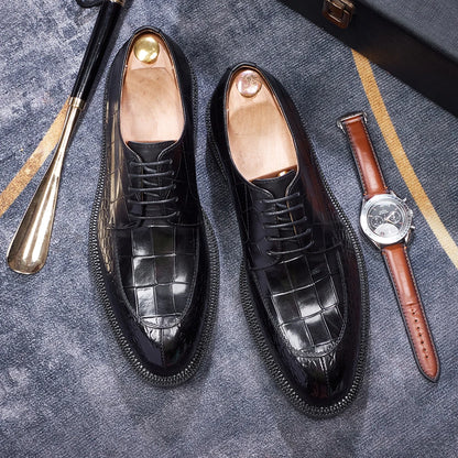 Luxury Man Dress Shoes Increased Height Oxfords Shoe Genuine Cowhide Leather Crocodile Pattern Elegant Wedding Male Footwear