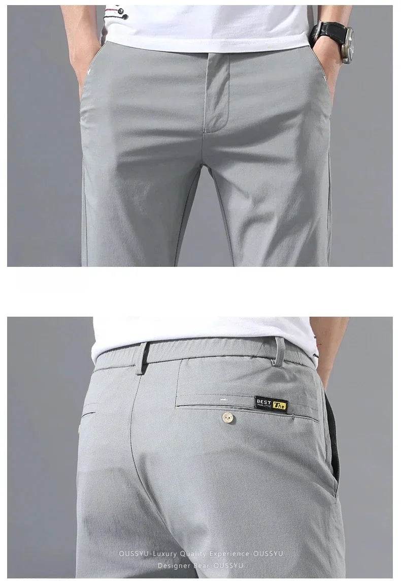 Summer Thin Slim Casual Pants Men Classic Business Cotton Stretch Golf Trousers Korean Male Clothing Work Khaki Chino Pants Man