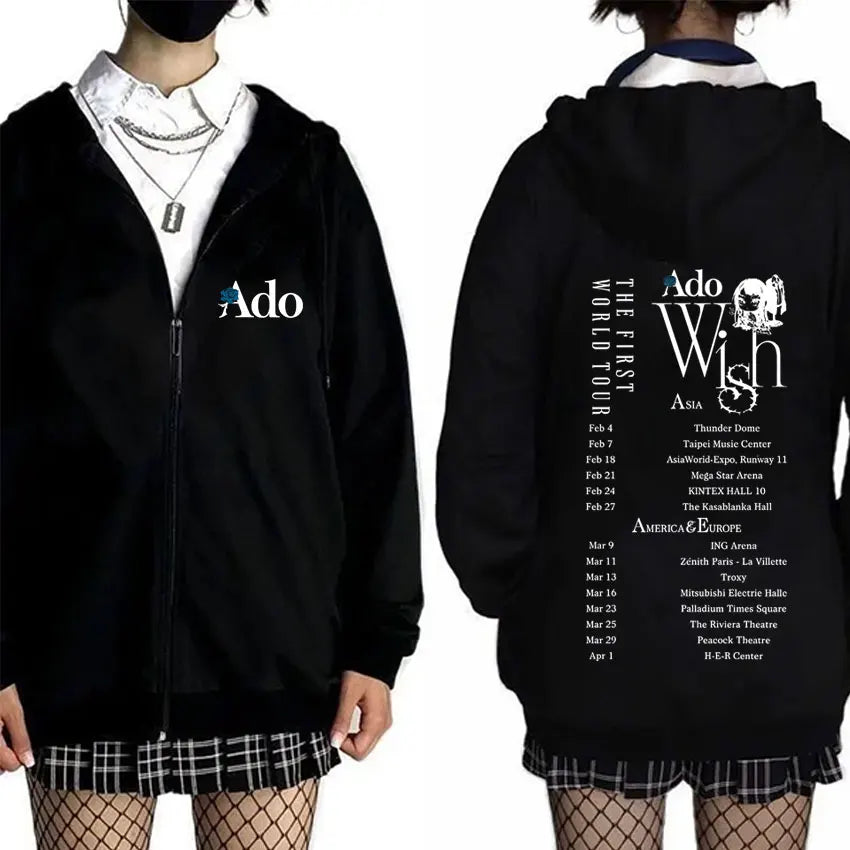 Ado World Tour 2025 Hibana Zipper Hoodie Men Women Clothing Fashion Japanese Style Streetwear Unisex Casual Fleece Zip Up Jacket