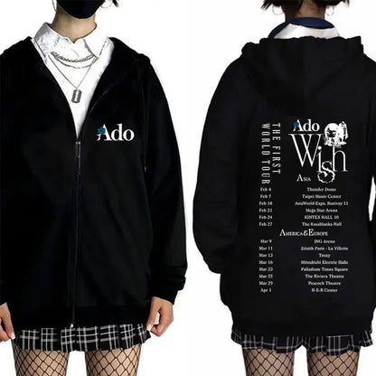 Ado World Tour 2025 Hibana Zipper Hoodie Men Women Clothing Fashion Japanese Style Streetwear Unisex Casual Fleece Zip Up Jacket