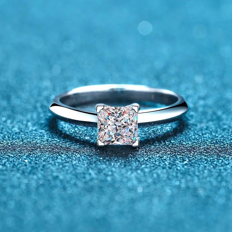 Pricess Cut Moissanite Ring 925 Sterling Sliver 1CT 2CT D VVS1 Lab Diamond with GRA Fine Wedding Rings for Women