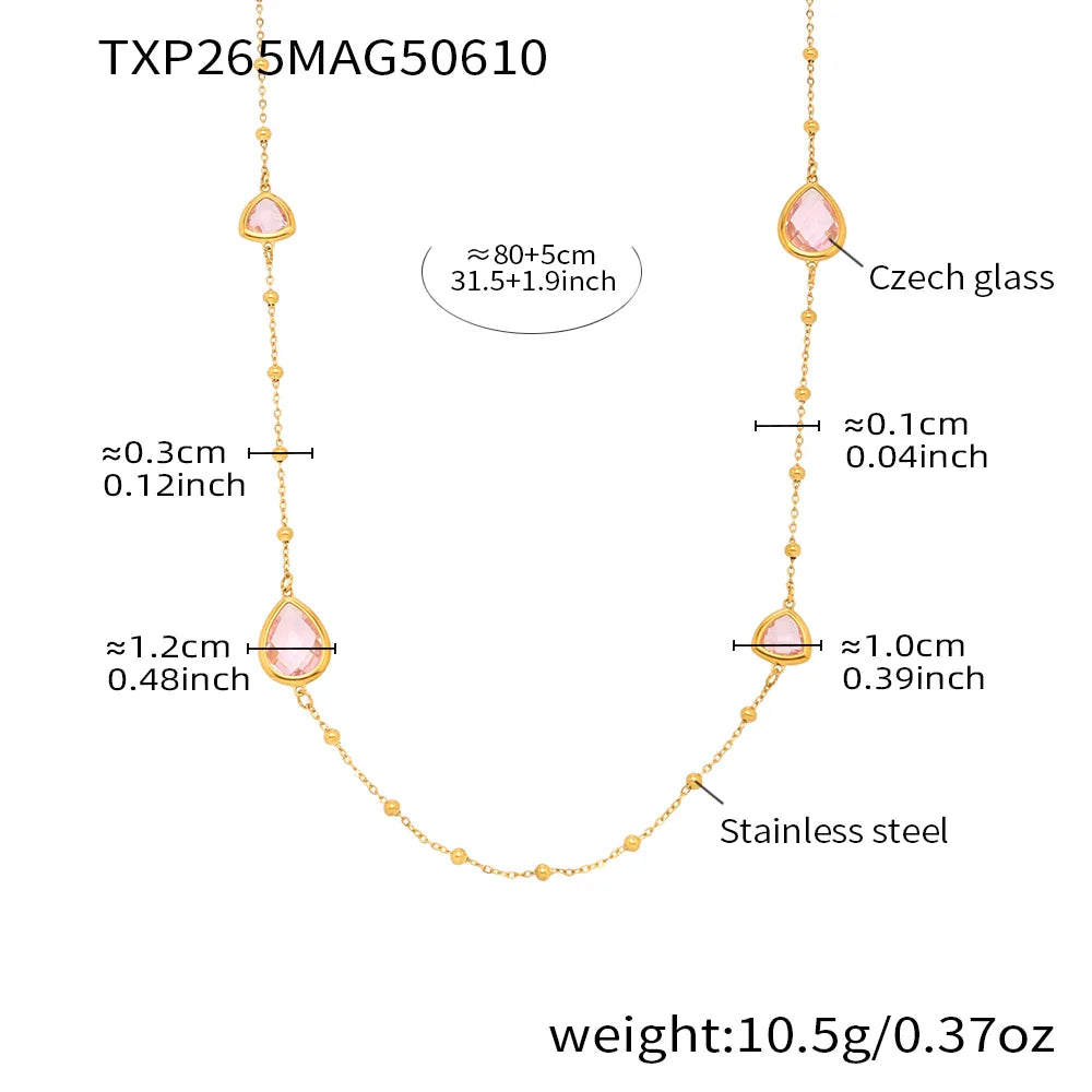 Nivora Hyperbole Overlength Stainless Steel Chain Necklace For Women Water Drop Glass Necklace Wedding Jewelry Accessory