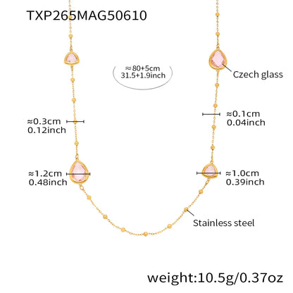 Nivora Hyperbole Overlength Stainless Steel Chain Necklace For Women Water Drop Glass Necklace Wedding Jewelry Accessory
