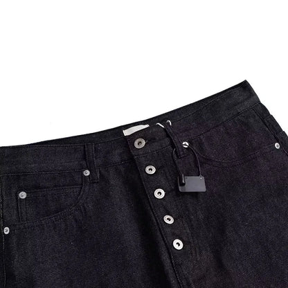 High Street Retro Buckle Design For Men'S Jeans Street Ruff And Handsome Loose Casual Wide Leg Pants Black Jeans