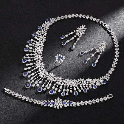 2024 Hot Sale 4 Pieces Super Luxury Cubic Zirconia Bridal Jewelry Set Nigeria Dubai Jewelry Set Bridal Accessories