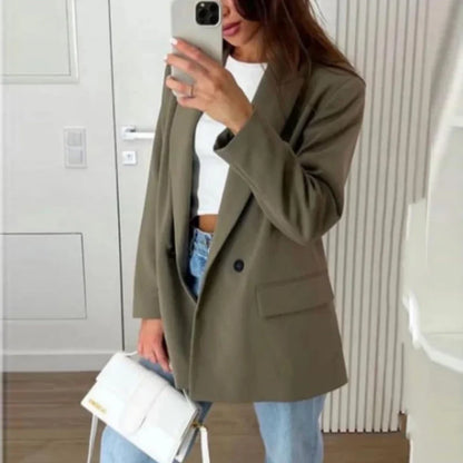 Blazers For Woman Office Look Gray Jacket Blazer Women Double-Breasted Loose Black Long Blazer High Quality Women's Blazer