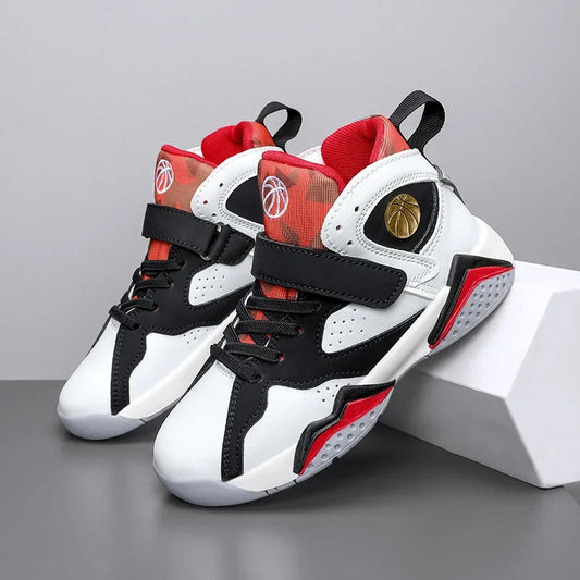 Children Summer High Top Basketball Shoes Boy Breathable Anti Slip Casual Sneakers Man Velcro Non Slip Rebound Kid Running Shoes