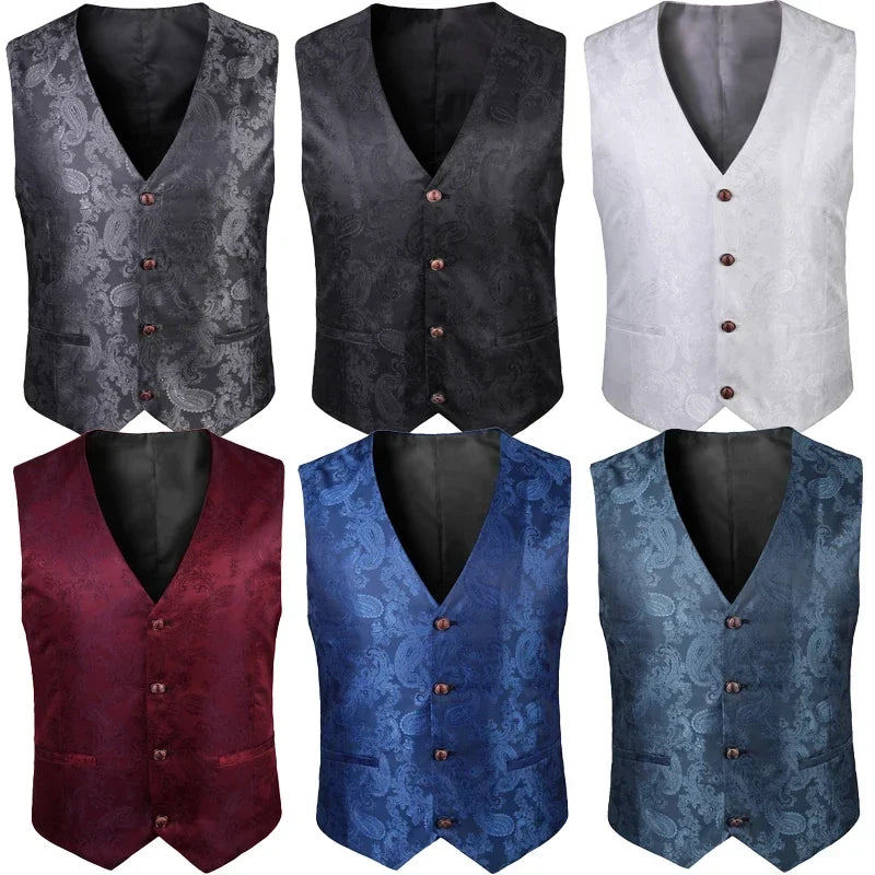 2025 New High-end V-neck Jacquard Black Vest for Men, White Sleeveless Waistcoat, Silver Billiards Uniform ,male Magician Vests