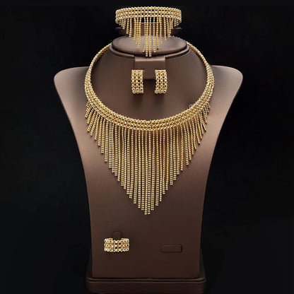 Luxury Wedding Jewelry Set Dubai Nigeria Bridal Jewelry Sets For Women Party Gold Plated Copper Tassel Beads Necklace