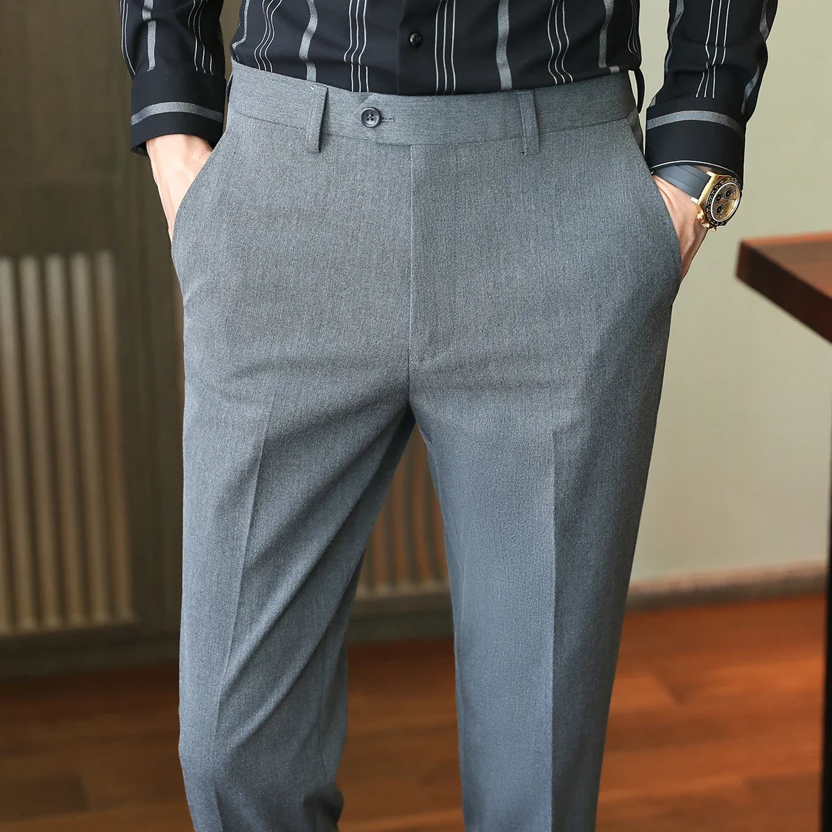 Plus size 40 38 Men Business Solid Suit Pant 2026 Spring Formal Slim Fit Wedding Trouser Mens Brand Fashion Casual Dress Pants