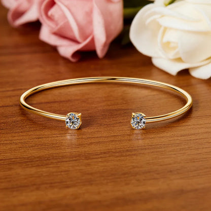2-Stone 5mm Moissanite Bangles 100%S925 Silver Plated 18K Gold Diamond Bracelet for Women Party Gift Jewelry GRA Certified