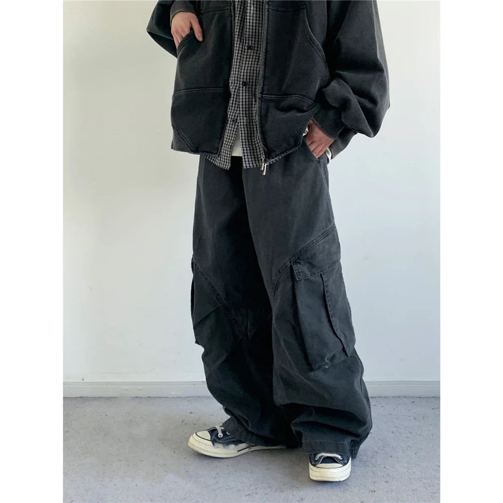 Vintage Streetwear Multi Pocket Cargo Pants Unisex Loose Straight Fit High Quality Trendy Japanese Style Trousers For Men Women
