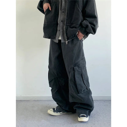 Vintage Streetwear Multi Pocket Cargo Pants Unisex Loose Straight Fit High Quality Trendy Japanese Style Trousers For Men Women