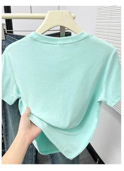 2026 Summer New High Quality Casual Plus Size T Shirt Sexy Short Sleeved Sleeves Fashion Trend Solid Women Clothing Y2k Tops