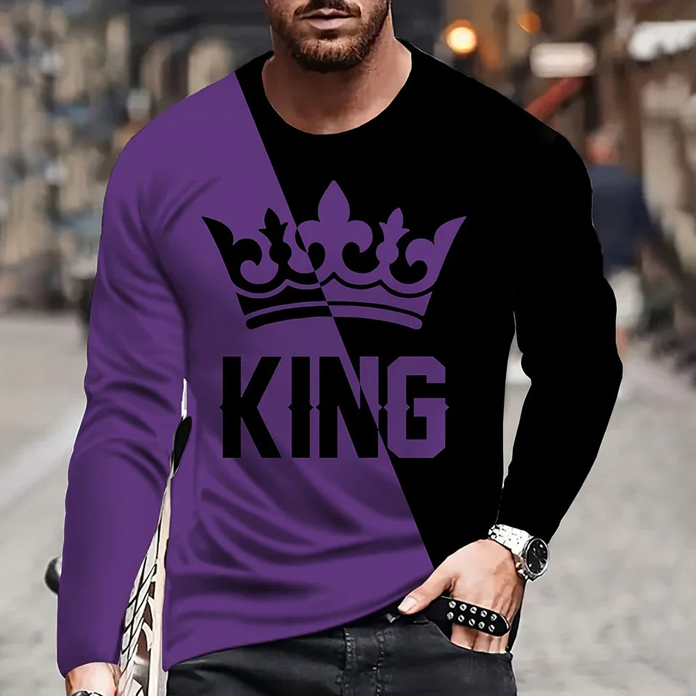 Vintage King King 3D Printed Summer Men's Round Neck T-Shirt Casual Long Sleeve Oversized T Shirt Fashion Pullover Menswear