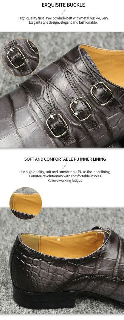 Fashion Business Men Leather Shoes Crocodile Print Wedding Party Office High Grade Genuine Leather Shoes Grey Pointed Toe Loafer