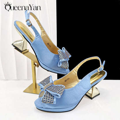 Elegant Women High Heels for Peep Toe Good Material Rhinestone Wine Sandals Italian Design Shoes and Bags Matching