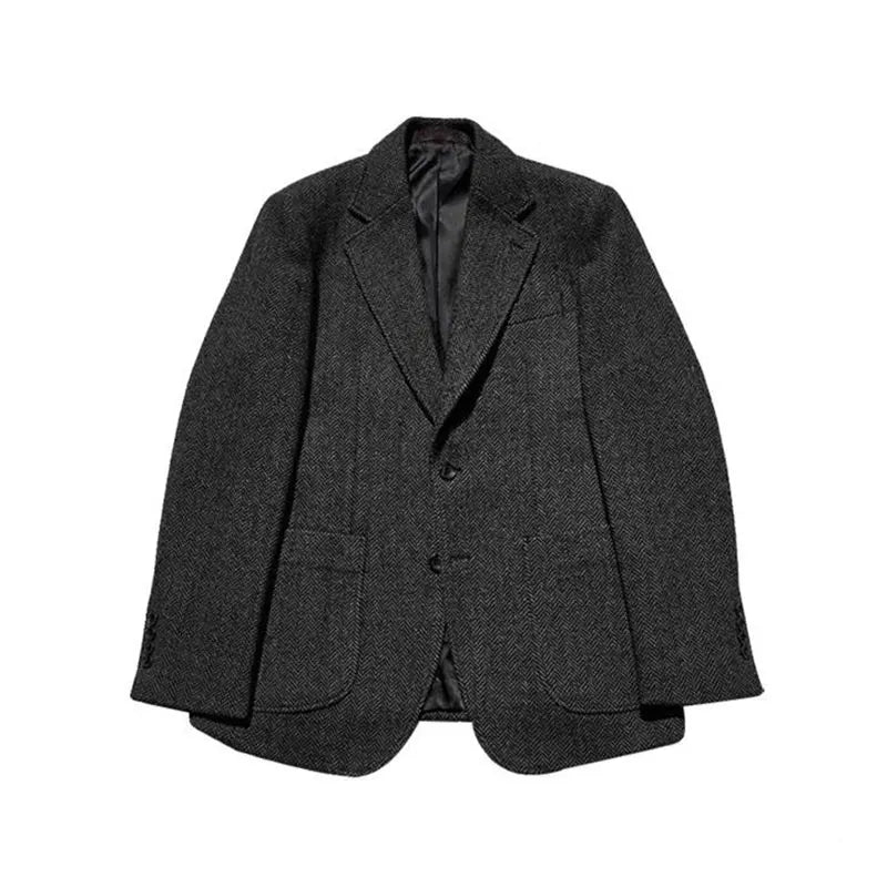 Autumn and Winter British Retro Wool Herringbone Men's Suit Jacket European and American Thick Tweed Woolen Coat