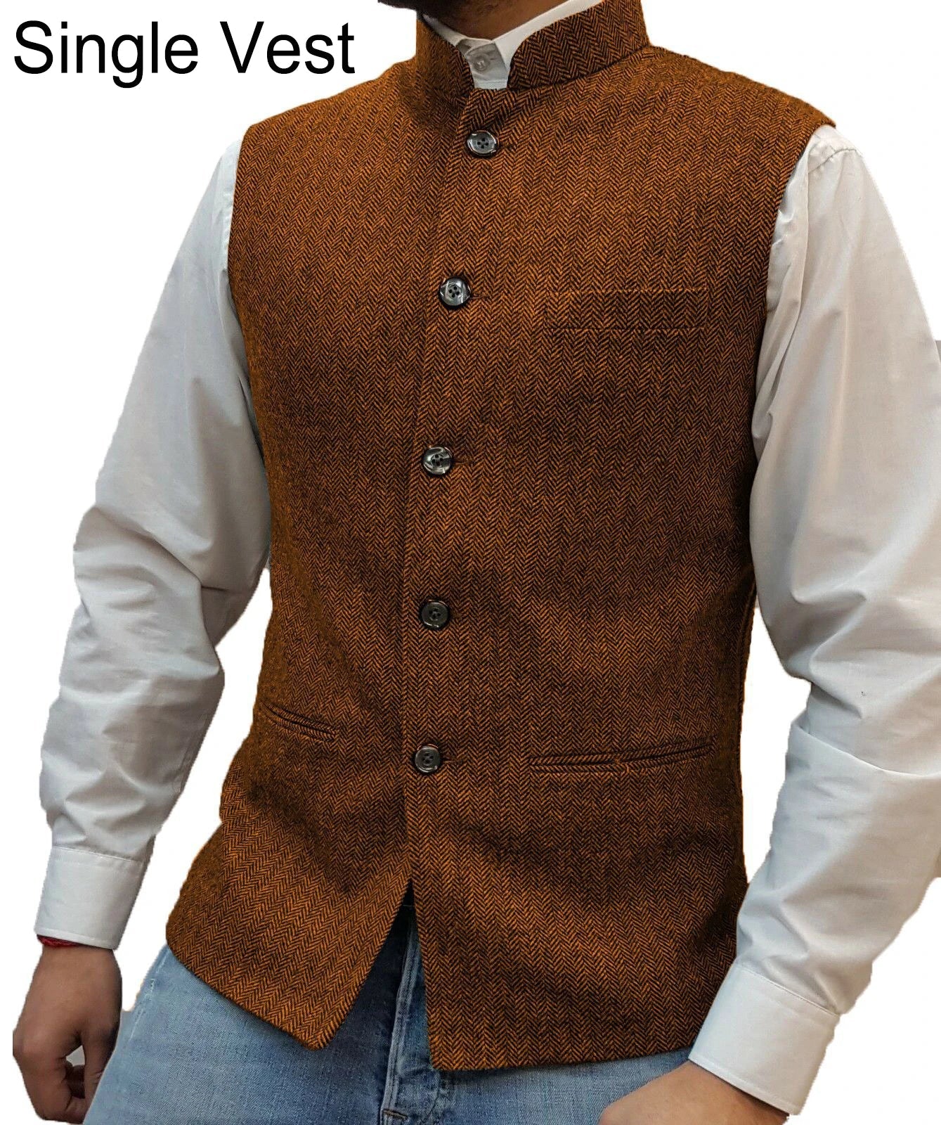 Suit Vest Men Vintage Slim Solid Stand Collar Vest Tops Male Business Casual Sleeveless Jackets Man Wedding Waistcoat