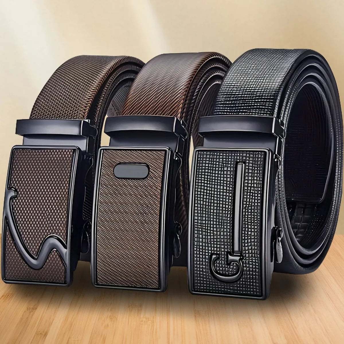 Two Pack New Men's Belt Automatic Buckle Waist Belt Korean Version Trendy Casual Versatile Middle-Aged Youth Business Pants Belt