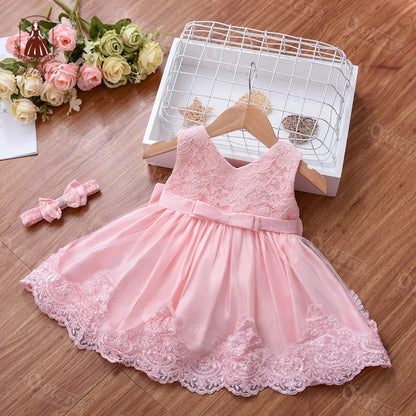 Children's Elegant Dresses For Girls Baby 1st Birthday Party Dress Girls Princess Skirt Kids Lace Vestidos 0-24Months