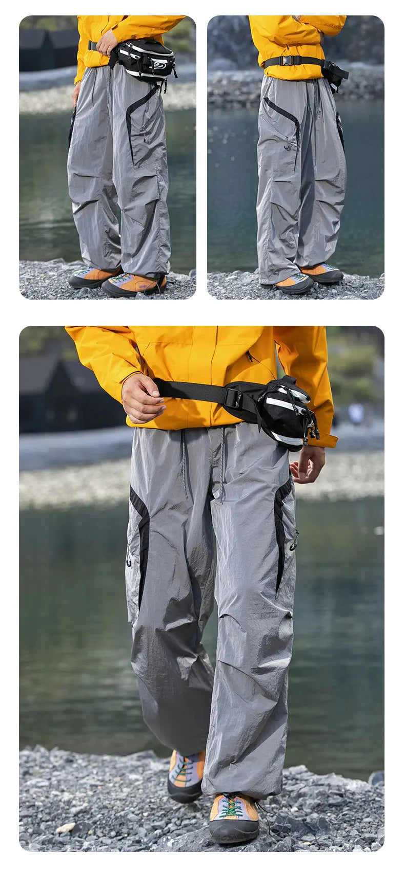 Autumn Hiking Pants Outdoor Patchwork Waterproof Mountaineering Zippered Trousers Male Elastic Waist Camping Fishing Cargo Pants
