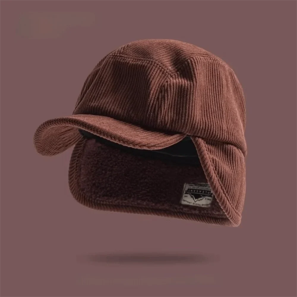 Versatile Retro Bomber Hats Fleece-Lined Warm Corduroy Caps Windproof Earflap Lei Feng Caps Autumn Winter Men Women Wear