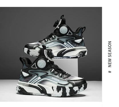 Children's basketball shoes boys' waterproof leather surface rotating buckle anti-slip and shock-absorbing student sports shoes