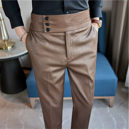 High-end Fashion Glossy Jacquard Design High Waisted Trousers Neapolitan Draped Casual Business Formal Office Social Suit Pants