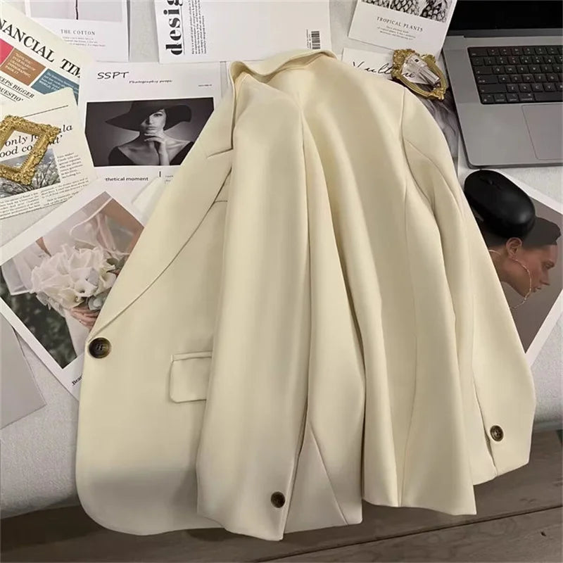 Elegant Office Lady Blazers Women Outerwears 2025Fashion Long Sleeve Single Button Blazer New Autumn Casual Female Coats Jackets