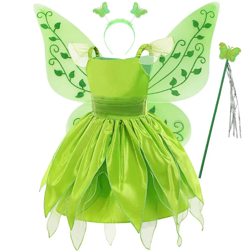 Girls Fairy Dress Up Kids Princess Green Flower Fairy Dress With Wings Princess Costume Party Tinkerbell Tinker Bell Dresses