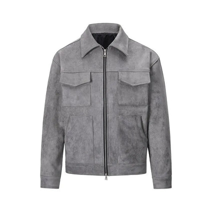 Autumn Jackets Oversize Casual Clothes High Street Pockets Laper Zipper Suede Thick Coat Mens Windbreaker Loose