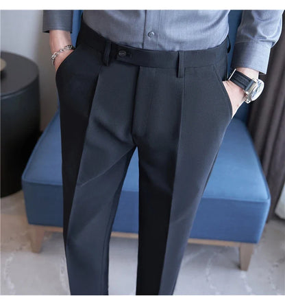 High Quality Men Solid Color Business Office Social Trousers New Formal Wear Wedding Slim Fit Casual Fashion Suits Pant 38-29
