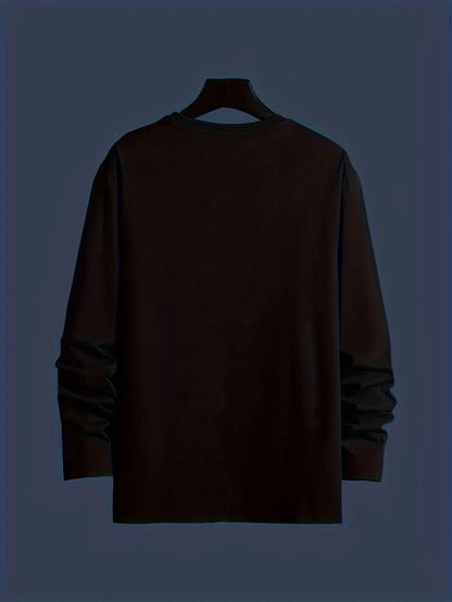 Loose Men's Solid Color Comfortable Breathable round Neck Printed Casual Trendy Long Sleeve Base Shirt for Spring Autumn Daily