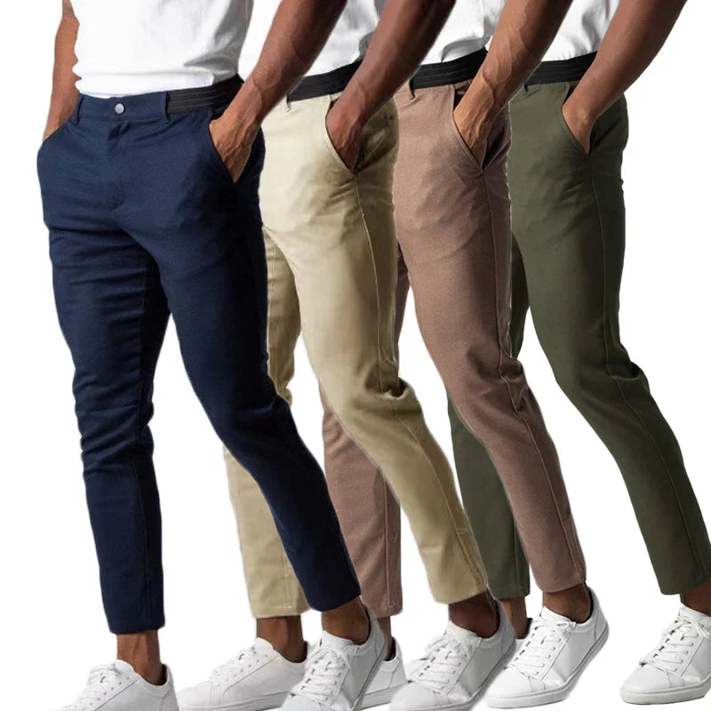 Casual Suit Pants Mens City Work Cotton Trousers Breathable Elastic Waist Pants Spring Autumn Solid Color Slim Versatile Pants