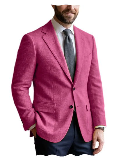 Men's Linen Blazer Notched Lapel 2 Button Slim Fit Suit Jacket Lightweight Breathable Men Business Wedding Party for Spring