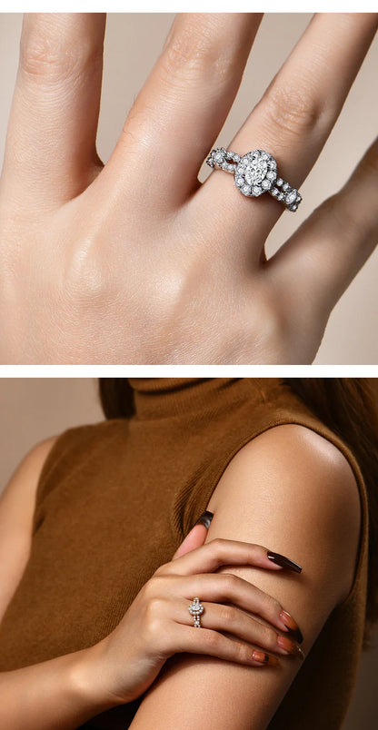 Oval Cut 1.5ct Moissanite Rings for Women A Half Diamond Band S925 Sterling Silver Engagement Party Gift Passed Tester