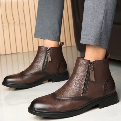 2025 Men Winter Plush Snow Boots Genuine Leather Men Side Zipper Ankle Boots Fashion Men Casual Low Top Shoes All-match Men Shoe