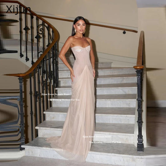 Blush Pink Chiffon Long Evening Dresses Sweetheart Mermaid Formal Prom Dresses Sleeveless Saudi Arabric Prom Gowns Customi