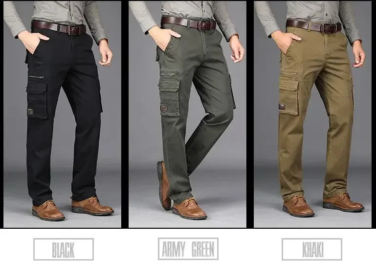 2026 New in Men's Pants Straight Leg Cotton Cargo Trouser Male Stretch Autumn Zipper Multi Pocket Classic Casual Work Wear Army