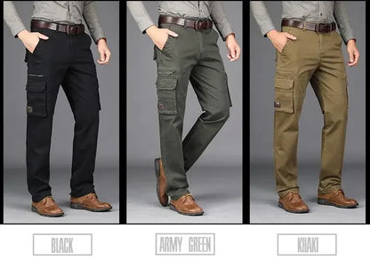 2026 New in Men's Pants Straight Leg Cotton Cargo Trouser Male Stretch Autumn Zipper Multi Pocket Classic Casual Work Wear Army