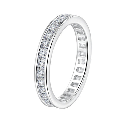 925 Sterling Silver Princess Cut Moissanite Ring for Women 2*2mm D Color Full Eternity Stackable Wedding Band Lab Diamond