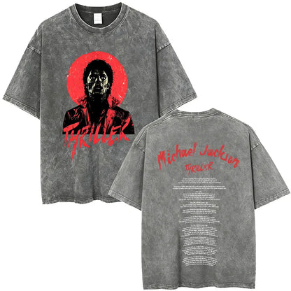 Washed Vintage Michael Jackson Face Graphic T-shirt Men Women Fashion Hip Hop Oversized T-shirts Male Retro Gothic Rock T Shirts